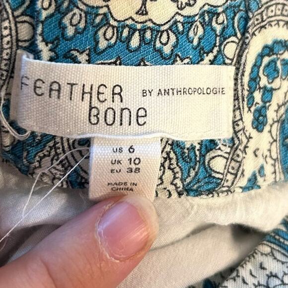 Feather Bone Blue White Wide Leg Pants Womens Sz 6 Paisley Boho Maximalist Loose - Picture 7 of 16